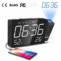 Cadrim Projection Alarm Clock With Big Snooze Button - Adjustable Brightness & Projection Distance 180°Angle FM