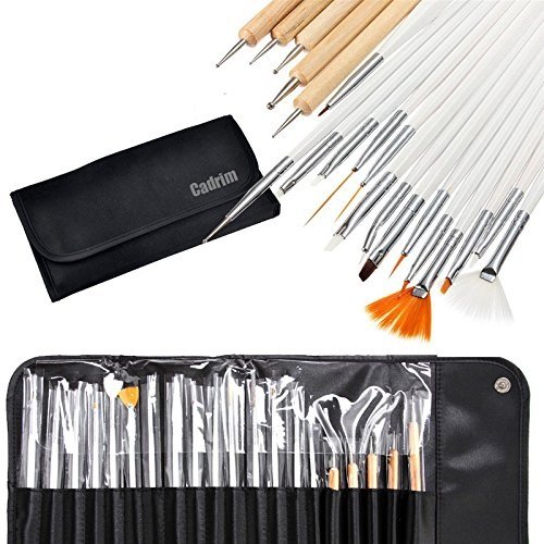 Cadrim 20pcs Nail Art Design Brush Set with Roll-Up Pouch-Professional Nail Art Supplies