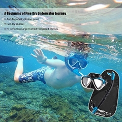 Cadrim Snorkel Set with Tempered Glass & Full-dry Top Snorkel,Anti-fog Diving Mask  ,Sports Camera Installable , Food-Grade Si