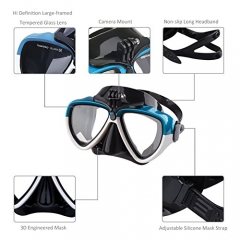 Cadrim Snorkel Set with Tempered Glass & Full-dry Top Snorkel,Anti-fog Diving Mask  ,Sports Camera Installable , Food-Grade Si