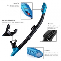 Cadrim Snorkel Set with Tempered Glass & Full-dry Top Snorkel,Anti-fog Diving Mask  ,Sports Camera Installable , Food-Grade Si