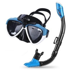 Cadrim Snorkel Set with Tempered Glass & Full-dry Top Snorkel,Anti-fog Diving Mask  ,Sports Camera Installable , Food-Grade Si