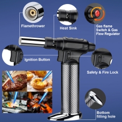 Cadrim Kitchen Blow Torch 1300°C Professional Butane Culinary Torch Lighter Refillable with Fire Lock & Child Safety Lock Adjustable Flame
