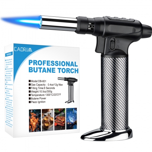 Cadrim Kitchen Blow Torch 1300°C Professional Butane Culinary Torch Lighter Refillable with Fire Lock & Child Safety Lock Adjustable Flame